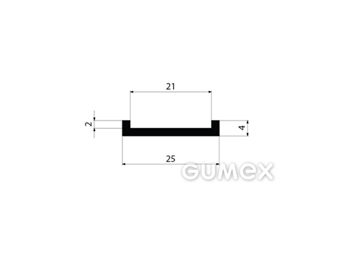 Gumový profil tvaru "U", 4x25/21mm, 70°ShA, EPDM, -40°C/+100°C, čierny